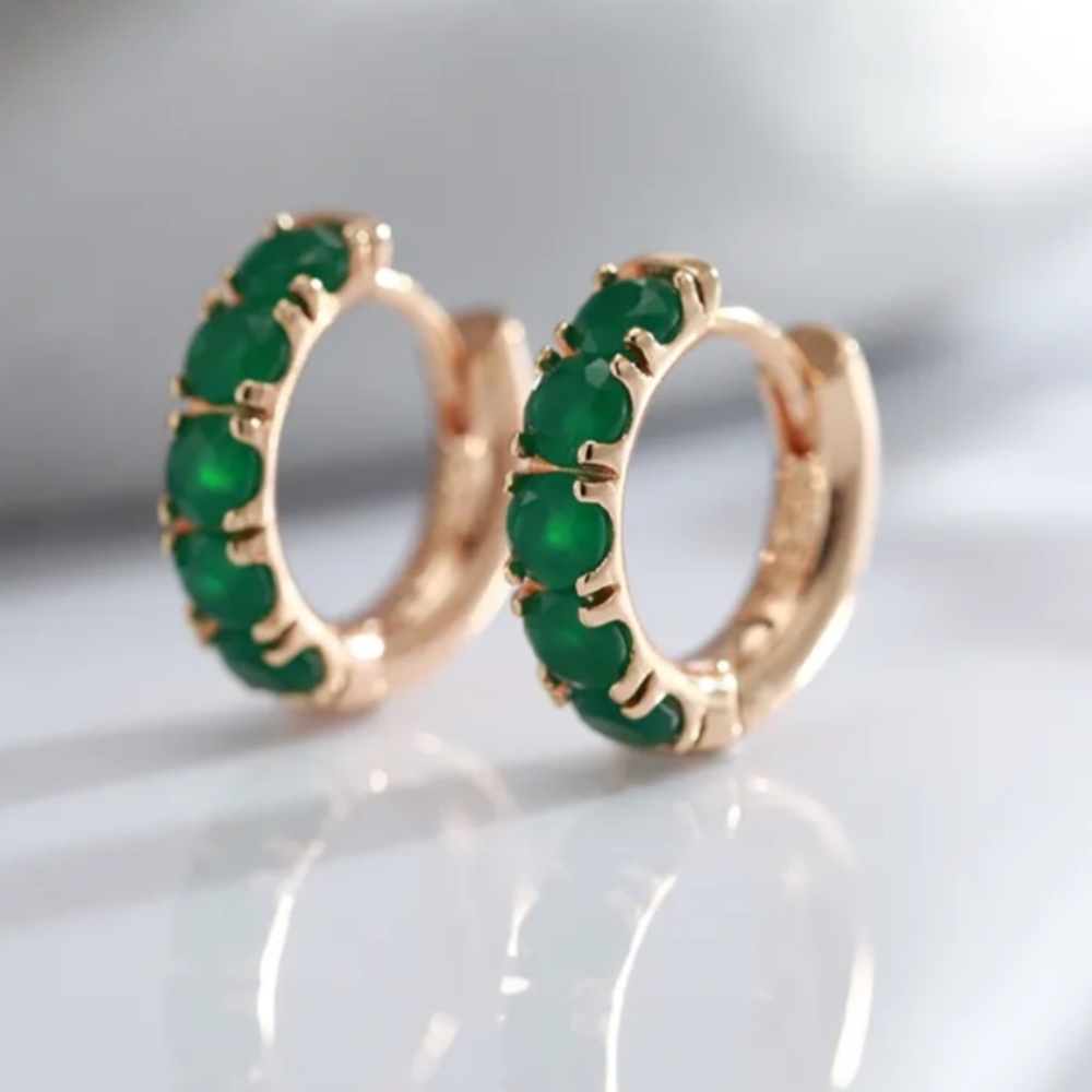 18 KT Gold Emerald Hoop Earrings